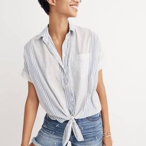 Madewell S Stripe Short-Sleeve Tie-Front Shirt